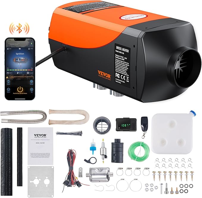 VEVOR 8KW ディーゼルヒーター、自動高度調整機能付きパーキングヒーター、最大18045フィート、Bluetoothアプリ制御ディーゼルエアヒーター、リモコンとLCD、車SUVトレーラーキャンピングカーバンガレージ用