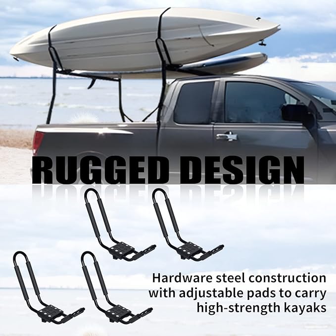 HECASA Universal J-Bar Rack Kayak Roof Rack Top Mount Crossbar Carrier Canoe SUP Surfboard Ski Board Top Mount Crossbar Car SUV Truck 2 Pair