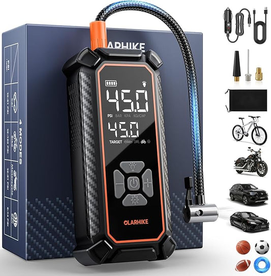 OlarHike Cordless Tire Inflator Portable Air Compressor,150 PSI Bike Pump with LED Light & Digital Pressure Gauge, Dual Power Air Pump for Car Tires, Motorcycle, Bicycle, Ball