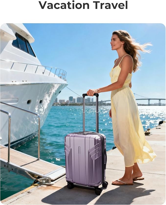 BAGSMART 機内持ち込み手荷物 拡張可能 22x14x9 航空会社承認済み 20インチ 旅行用スーツケース スピナーホイール付き 軽量 ハードシェル スーツケース 機内持ち込み ラベンダーパープル