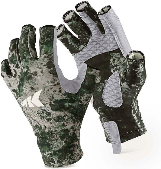 KastKing La Sal Fishing Gloves UPF50+ Sun Gloves UV Protection Fingerless Gloves Men Women for Outdoor, Kayaking, Rowing, Paddling, Canoeing, Hunting