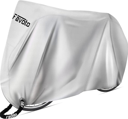 Favoto Bicycle Cover Waterproof Outdoor - Bike Cover for 2 Bikes Outdoor Storage Windproof UV Snow Proof with Lock Hole for Mountain Road City Bike Beach Cruiser Bike, Solid Silver