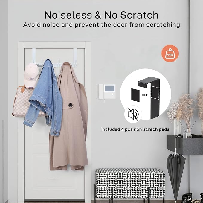 Over The Door Hooks, Door Hanger Hooks for Hanging, Over The Doors Towel Racks for Bathroom with 12 Coat Hook, Coat Rack Bathroom Accessories（1 Pack, White）