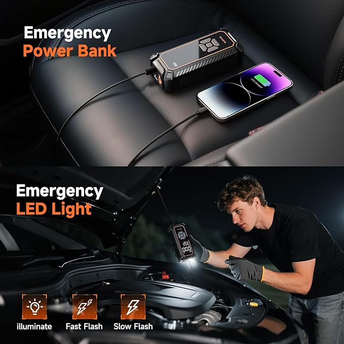 OlarHike Cordless Tire Inflator Portable Air Compressor, Dual Power Mode - 9000 mAh & 12V DC, Air Pump for Car Tires, Motorcycle, Bicycle, Electric Pump with LED Light & Digital Pressure Gauge
