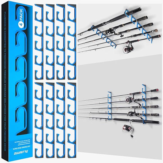 PLUSINNO H5 Horizontal Fishing Rod/Pole Holders for Garage, Wall Ceiling Mounted Fishing Rod Holder, Aviation Aluminum Fishing rod rack Holds up to 5/10/20 Rod or Combos Fishing Gear and Gifts for Men