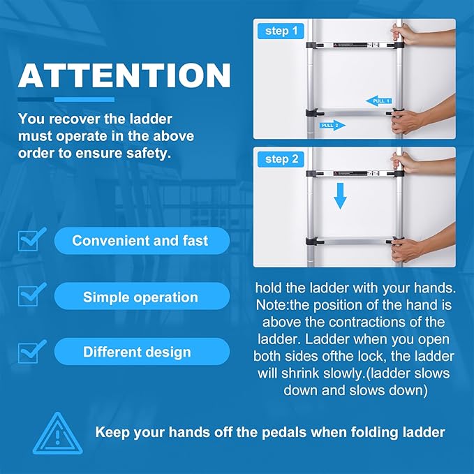 Telescoping Ladder, 10.5FT Aluminum Lightweight Portable Telescopic Ladder with Hook, Stabilizers & Wheels, Heavy Duty 330lbs Max Capacity, Extension Ladder for Roofs, RVs, Outdoor-Sliver