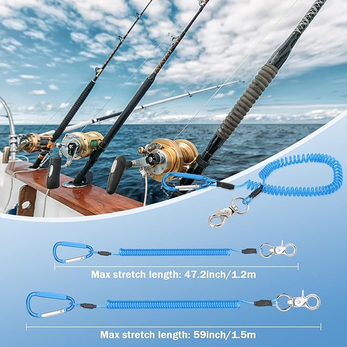 Woanger 6 Pack Fishing Lanyard Steel Wire Coiled Lanyard Tool Lanyards for Hand Tools Kayak Retractable Tool Leash Fishing Rod Safety Lanyards Gear with Alloy Clips for Pliers Boating