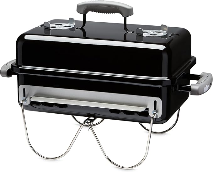 Weber Go‑Anywhere Charcoal Grill – Compact Portable BBQ Grill for Camping, Tailgating & Outdoor Cooking with 2‑Piece Cooking Grate & Precise Airflow Dampers