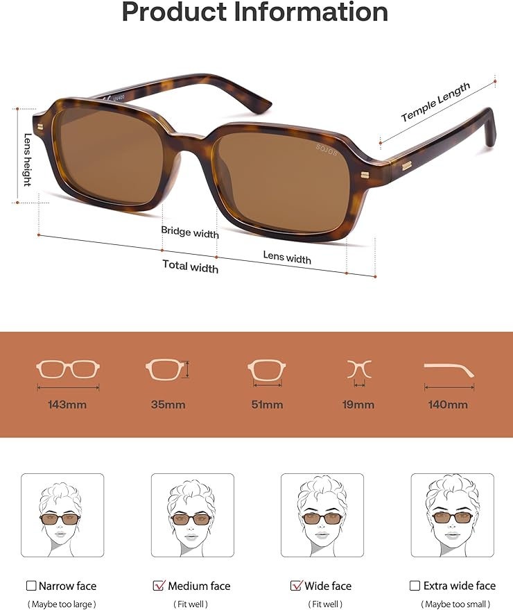 SOJOS Trendy Rectangle Polarized Sunglasses Womens Mens, Small Retro Fashion Thin Slim Square Sunnies SJ2610