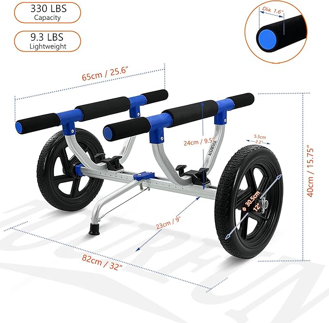 Kayak Cart, Paddle Board Cart Kayak Trolley Canoe Dolly SUP Carrier with Airless Tires