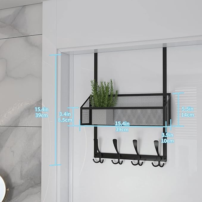 Over The Door Hooks Organizer, Coat Rack Over The Door Storage Hanger Towel Rack, Back of Door Storage Organizer for Bathroom,Bedroom,Kitchen,Office (Black, 2-Tier)
