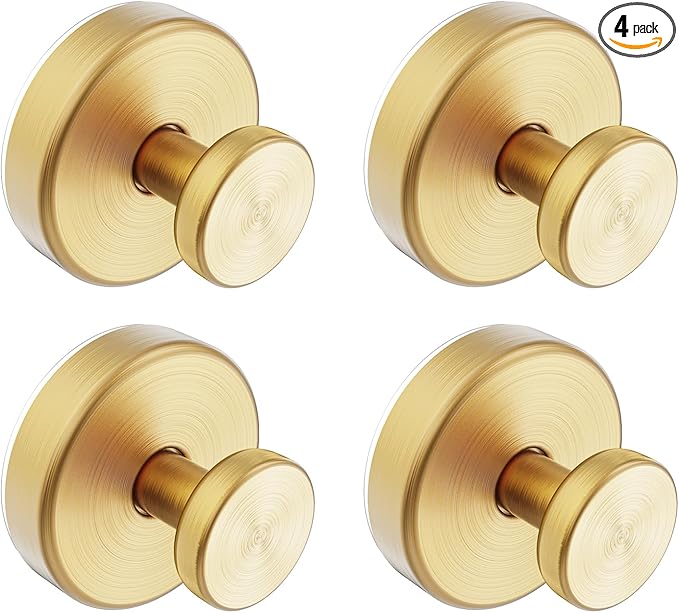 Suction Cup Hooks for Shower, Removable Towel Hooks for Bathroom Window Glass Door Wall, Bath Robe Looafh Hook for Hanging - 4 Pack, Gold