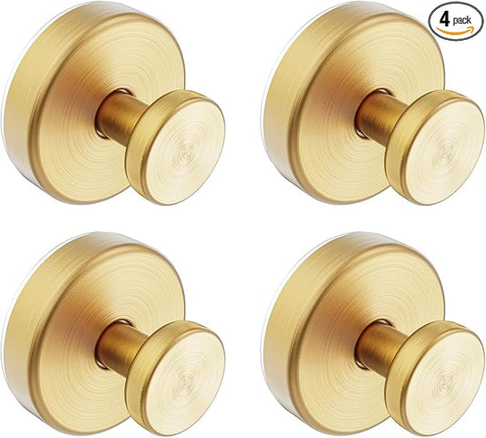 Suction Cup Hooks for Shower, Removable Towel Hooks for Bathroom Window Glass Door Wall, Bath Robe Looafh Hook for Hanging - 4 Pack, Gold