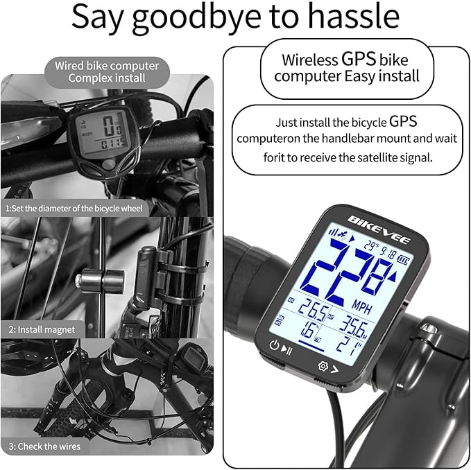 GPS Bike Computer Wireless Cycling Computer with Auto Backlight, Bicycle Speedometer Odometer, Waterproof GPS Speed Tracker for Road Mountain Bikes