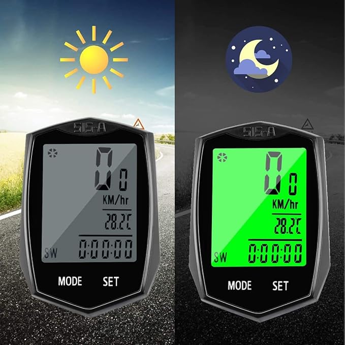 SEISSO Bike Computer Speedometer, Wireless Waterproof Cycling Odometer, Smart Sensor, Auto Wake-up, Multi-Function Bicycle Speed Tracker with LCD Backlight Display
