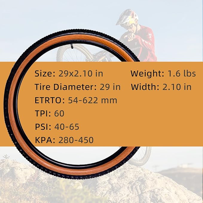 Bike Tires Set:2 Pack 26x2.10, 27.5X 1.95/2.1, 29x2.1/2.25 inch 60 TPI Replacement Bicycle Tires and Inner Tubes with Tire Levers Compatible with Mountain/Off Road Bike