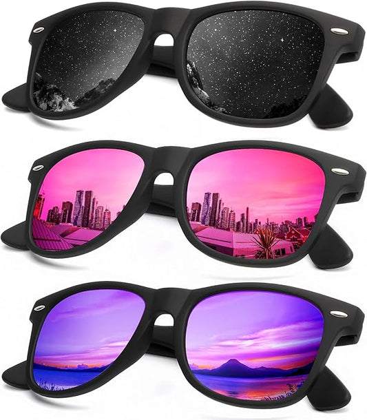 KALIYADI Polarized Sunglasses for Men and Women Matte Finish Sun glasses Color Mirror Lens UV Blocking (3 Pack)