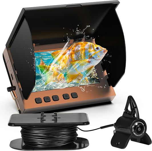 水中釣りカメラ、4.3インチLCD、赤外線ナイトビジョン、広角IP68防水ポータブル魚カメラ（氷上、湖、ボート、カヤック釣り用）（ゴールド）