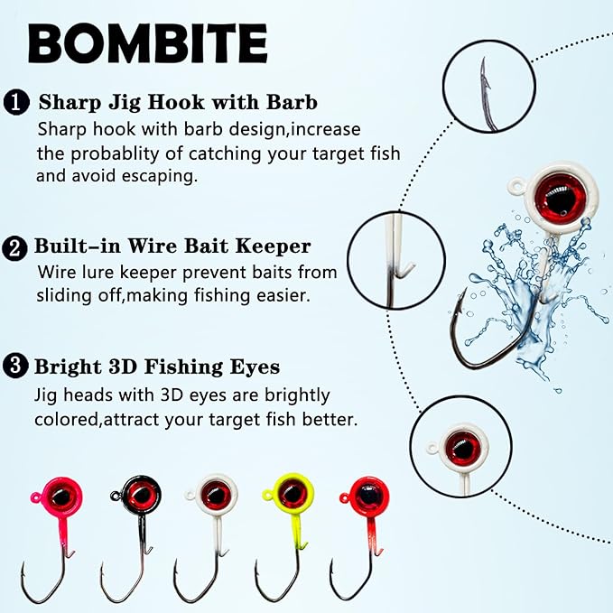 40pack Crappie Jig Heads,Crappie Jigs Fishing Jig Heads Hook Lure Fishing Jigs Heads for Bass Fishing 1/32oz 1/16oz 1/8oz