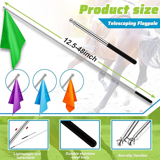 Equestrian Training Flag 4 Pieces Equestrian Training Equipment Nylon Flag with Flagpole