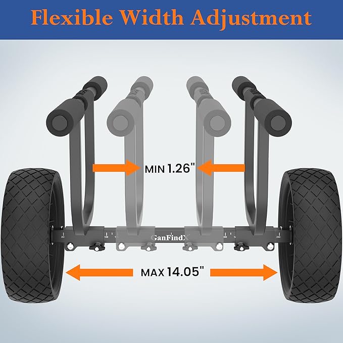 GanFind Kayak Cart Canoe Trolley Carrier Kayak Accessories Transport Dolly with Solid Foam Wheels Detachable Frame Pole and Crossbar