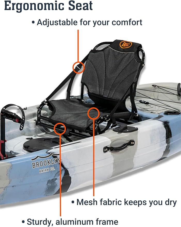 Upgraded Brooklyn 10.0 Pedal Sit-On-Top Kayak by BKC, Lightweight Fishing Kayak with Flipper Pedal Drive, Rudder Steering, 350 lb Capacity, Stable 10 ft Hull, Adjustable Seat, Storage & Rod Holders