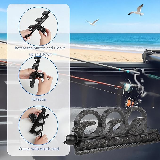 Fishing Rod Holder for Truck Bed, Truck Bed Fishing Rod Holder with 3-Rod Capacity & Adjustable Bungee Straps, Quick-Access Fishing Pole Rack for Truck, Easy Mount Organizer for Anglers