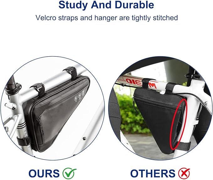 2L Bike Frame Storage Bag with Water Resistant Reflective, Bicycle Storage Pouch with 2 Side Pockets, Strap-On Under Seat Tool Accessories Pouch for Mountain Road Bike, MTB