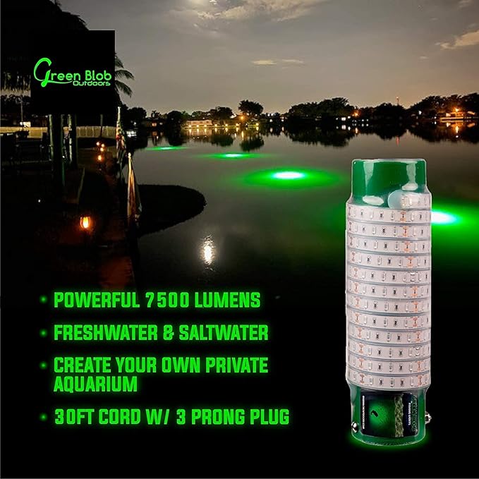 New Underwater Dock Fishing Light 110V with Extra Long 50ft Cord, 7500 Lumens, Made in Texas