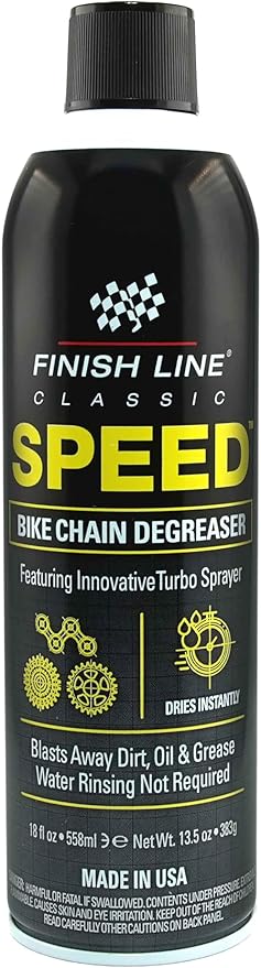 Finish Line Speed Bike Degreaser – Powerful Dry Formula for Bicycle Chains, Gears, and Disc Brakes, Turbo Spray Cleans Fast, Evaporates with No Residue, 18 oz