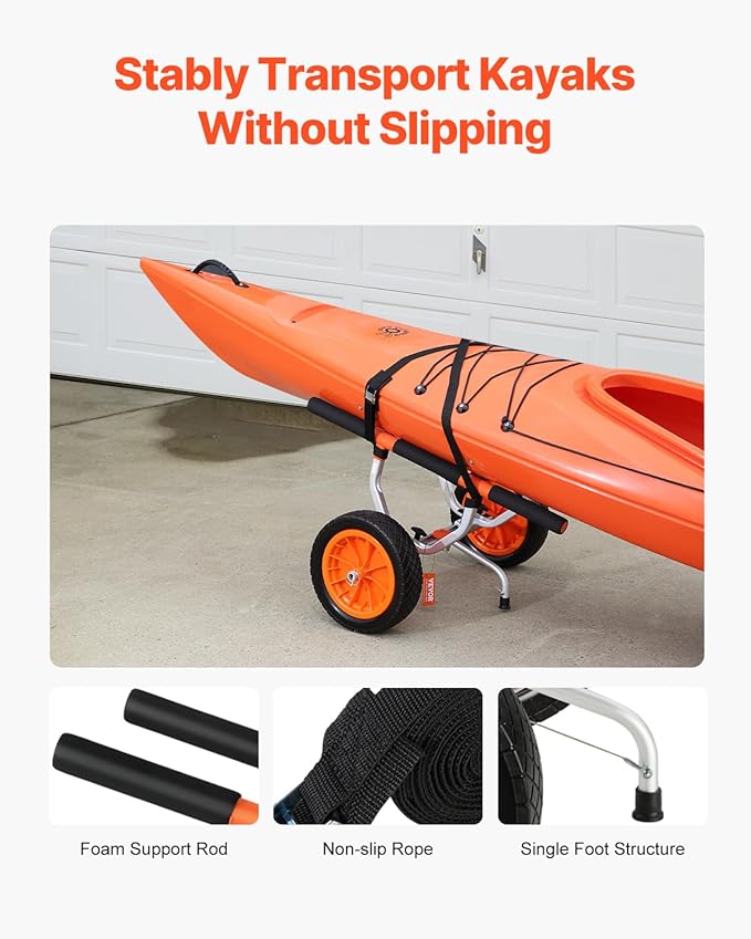 VEVOR Kayak Cart, Heavy Duty 450 LBS Load Capacity Kayak Trailer, Detachable Canoe Trolley Cart with Adjustable Width & Nonslip Support Foot, 12'' Solid Tires for Kayaks Canoes Float Mats Paddleboards