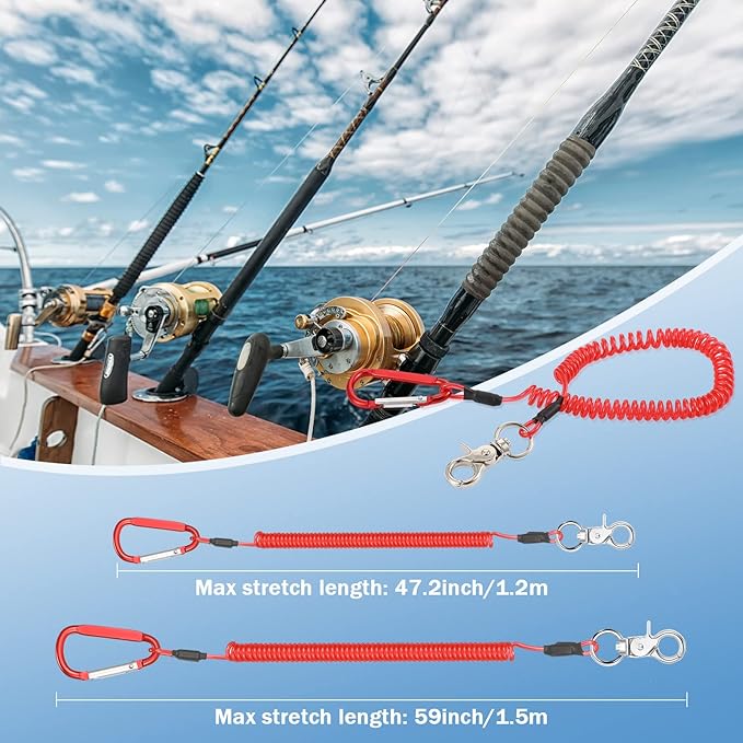 Woanger 6 Pack Fishing Lanyard Steel Wire Coiled Lanyard Tool Lanyards for Hand Tools Kayak Retractable Tool Leash Fishing Rod Safety Lanyards Gear with Alloy Clips for Pliers Boating