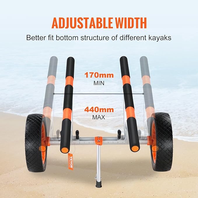 Heavy Duty Kayak Cart, Foldable Canoe Trolley Cart with 12'' Tires, Adjustable Width 6.69"-17.32",350 Lb Weight Capacity Kayak Trolley for Kayaks Canoes Paddleboards Float Mats Jon Boats