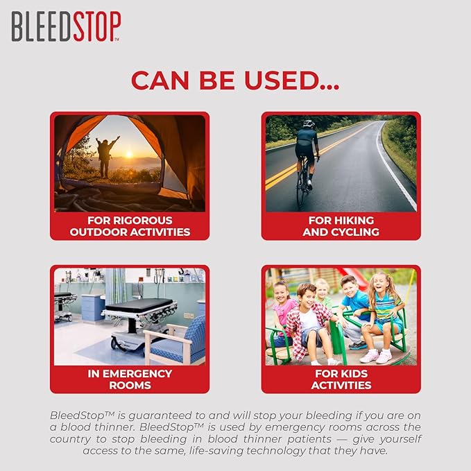 BleedStop™ 応急処置止血パウダー、外傷キット、血液凝固阻止剤服用者、キャンプの安全、中程度から重度の出血創傷または鼻血用サバイバル用品 – 4袋入り (15g)