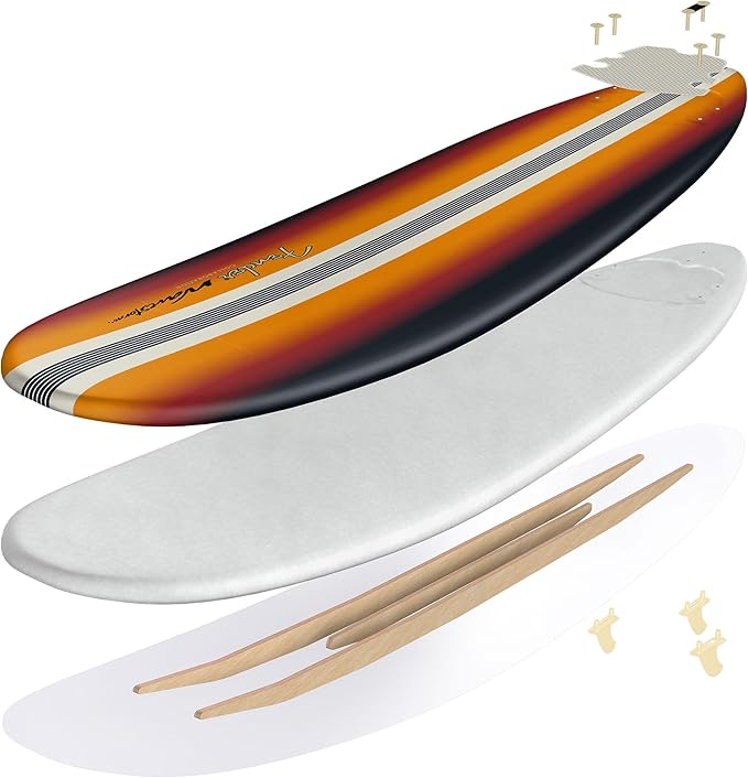 Fender x Wavestorm Collaboration 8ft Surfboard | Graphic top Deck with high Density Slick Bottom | for Kids and Adults | Foam Construction with Accessories | Leg Leash and Fin Set Included