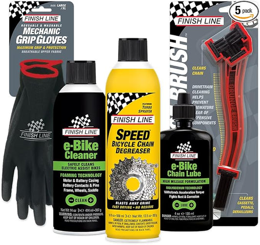 Finish Line E-Bike Cleaning & Lubricant Kit – Complete Electric Bike Maintenance System with Cleaner, Speed Degreaser, and Lubricant – Safe for Electronics and High Torque Drivetrains