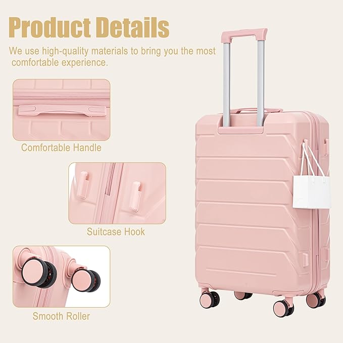 28 Inch ABS Hard Shell Large Luggage With Combination Lock and Side Hooks, Pink