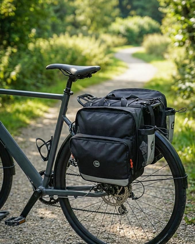 Bike Panniers 30L, Water Resistant Bicycle Saddle Bag for Rear Rack with Zipper Flap, Large Capacity Bike Bags with Bottle Holders, Reflective Pannier for Cycling Commuting Touring