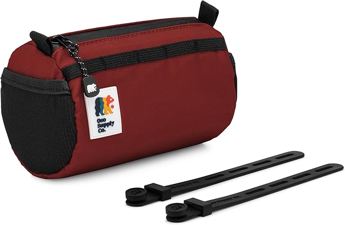 Oso Supply Co Handlebar Bike Bag – Water-Resistant Hard Shell with Quick-Access Zipper, Side Mesh Pockets, and Spacious Storage – Ideal for Cycling, Commuting, and Adventure Rides (Red)