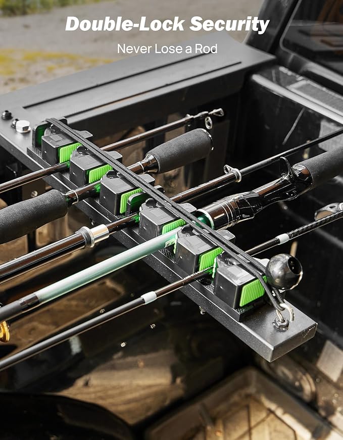 JOYTUTUS Truck Bed Fishing Rod Holder | 6-Rod Capacity | Secure Clamp-On Design | Fits Truck Bed & Boats | Horizontally or Vertically Place