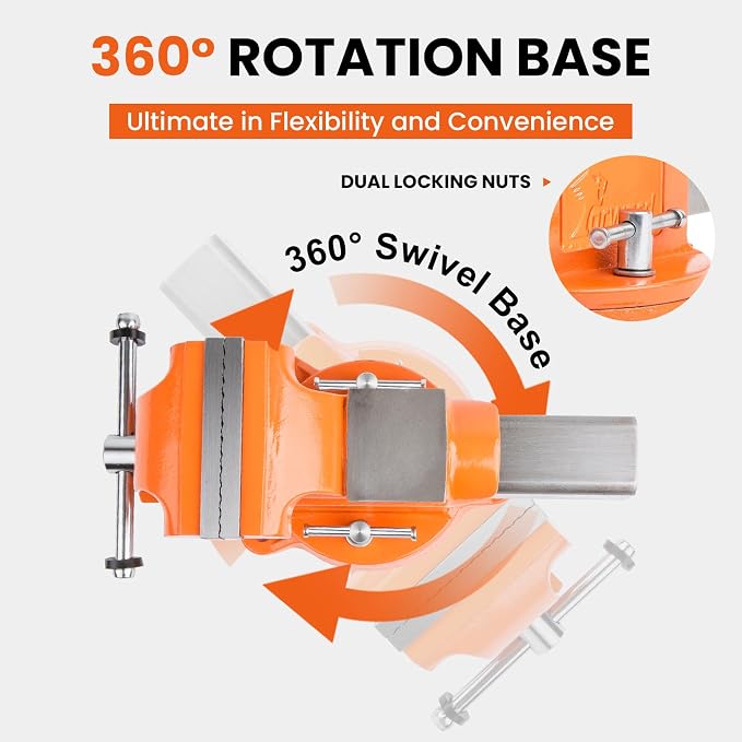 Forward 30404 4 Inch Bench Vise Heavy Duty with Anvil and 360° Swivel Base