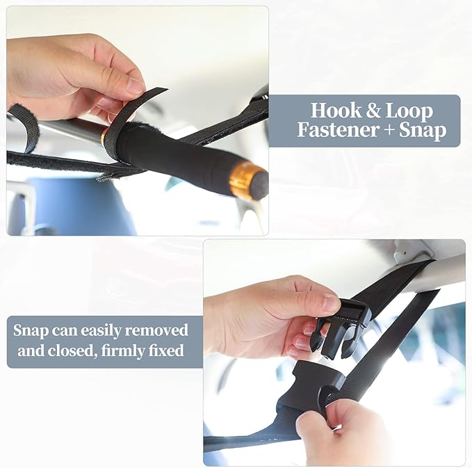 Vehicle Fishing Rod Holder, Car Fishing Pole Roof Rack Inside, 5 Rod Capacity, Heavy Duty Adjustable 30-54 Inch, Fishing Rod Carrier Fishing Pole Storage Straps for Truck Car SUV Wagons Van