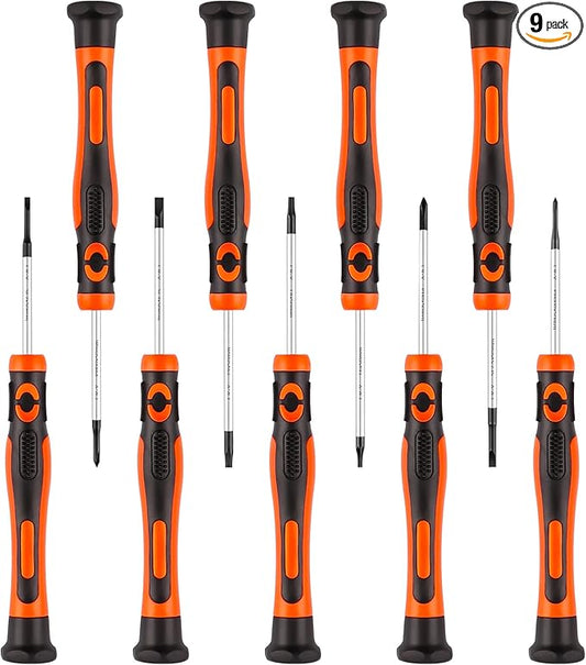 Precision Screwdriver Set 9-Piece Durable Chrome Vanadium Steel Shaft, Magnetic Tip, Ergonomic Grip, and Swivel End Cap (9-Piece)