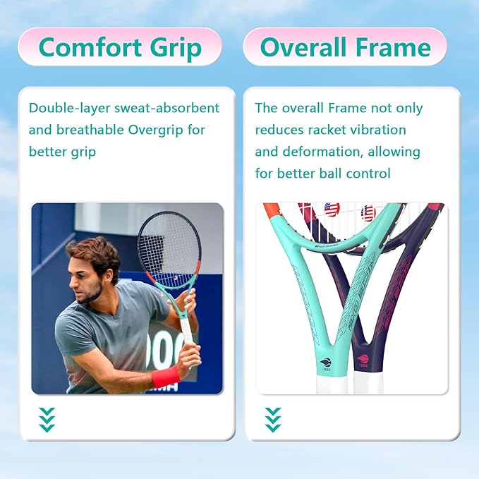 Adult 2 Player Tennis Racket Perfect for Beginner and Professional Players, 27” Speed Tennis Racquet Include Tennis Balls, Overgrips, Tennis Bag, Vibration Dampe, Cover