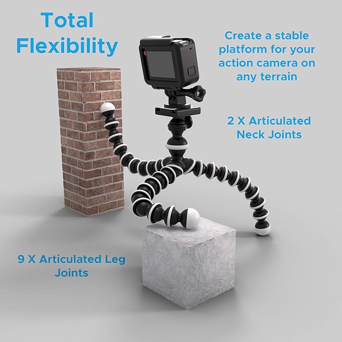 Digicharge 10‘’ Octopus Flexible Tripod Camera + Action Cam Mount Stand, Compatible with GoPro Lit Hero, Hero13 Max 2 Hero12 13 12 11 Mini 10 9 8 Fusion DJI Osmo Action 5 Akaso Brave Apeman Cam