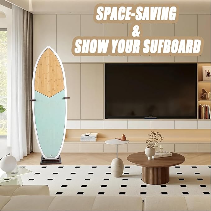 Surfboard Stand Racks, Sturdy Surfboard Racks Standing with Floor-Standing Design,Stand Shortboard and Longboard Organizer, Beech Wood, Coffee, 1PCS