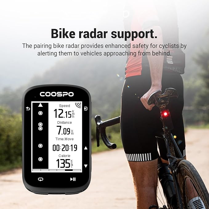 COOSPO CS500 Bike Computer Wireless, 2.6 Inch LCD GPS Cycling Computer with Route Navigation, Bluetooth5.0 ANT GPS Bicycle Speedometer with Auto-Backlight, Support Bike Radar & 45H Battery Life