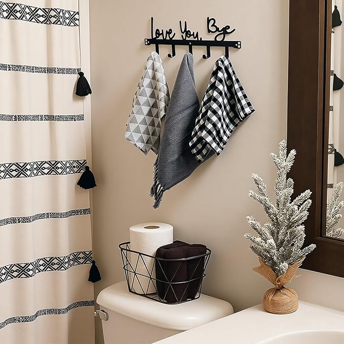 Love You Bye Over The Door Hooks Hanger Wall Mount Towel Hanger Door Holder Organizer 5 Hooks Kawaii Farmhouse Rustic Coquettish Style Decor for Bedroom Bathroom Towel Hat Clothes