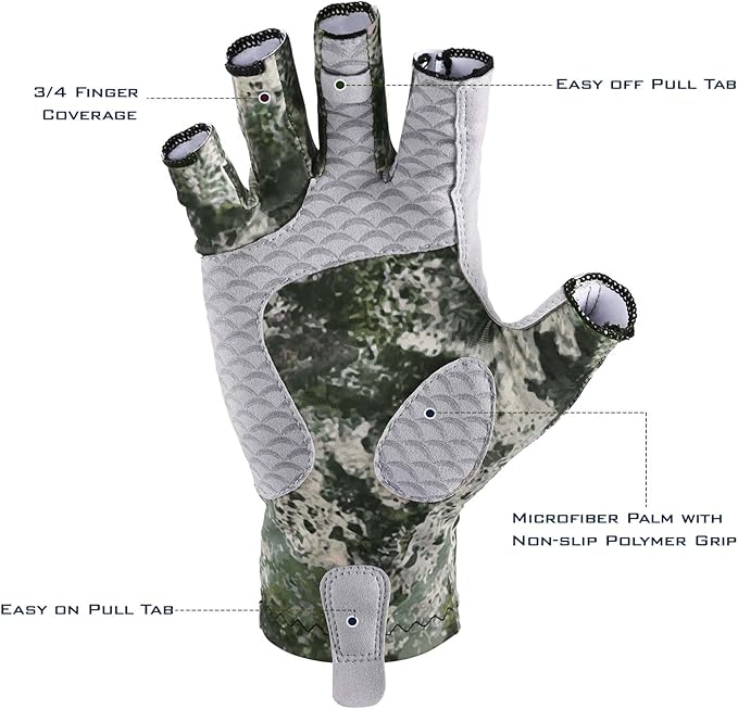 KastKing La Sal Fishing Gloves UPF50+ Sun Gloves UV Protection Fingerless Gloves Men Women for Outdoor, Kayaking, Rowing, Paddling, Canoeing, Hunting