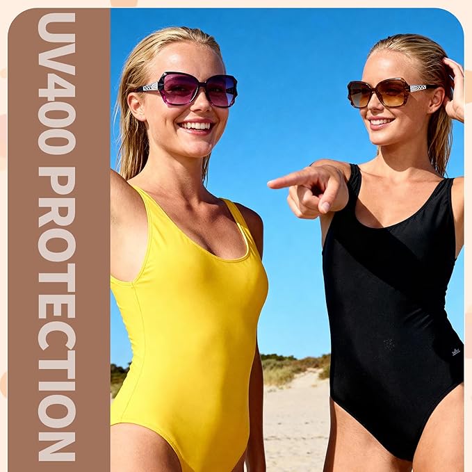 DragonflyDreams 4 Pcs Women Large Sunglasses, UV 400 Glasses Oversized Classic Trend Ladies Sunglasses Sparkling Large Frame